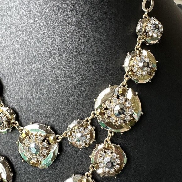 Vintage‎ Statement Necklace 22" w Match Earrings Flower Design Clear Rhinestones - Picture 8 of 11
